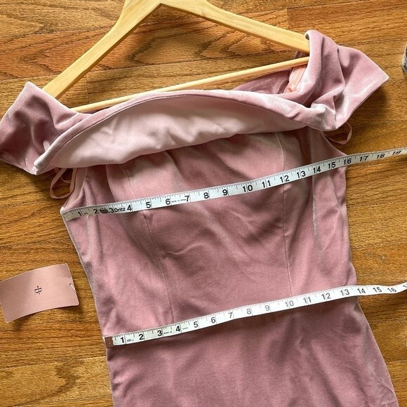 NWT! BHLDN "Fawn" Off Shoulder Velvet Maxi Dress with High Slit - Rose Color - Picture 9 of 10